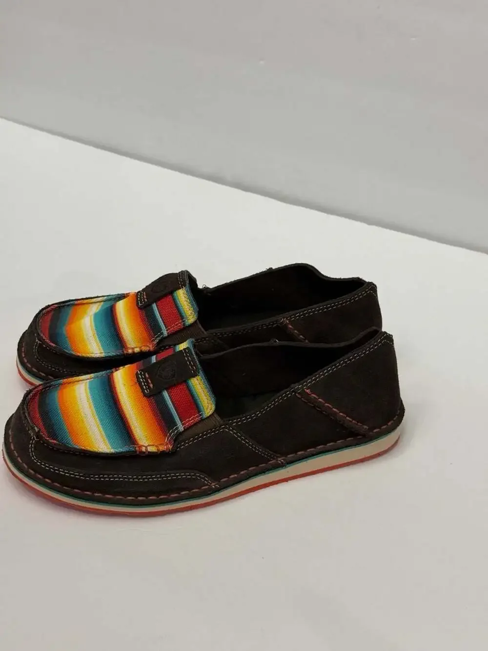 Ariat Women's Serape Cruiser Loafer Shoes Brown Suede Slip On Stripe Aztec
